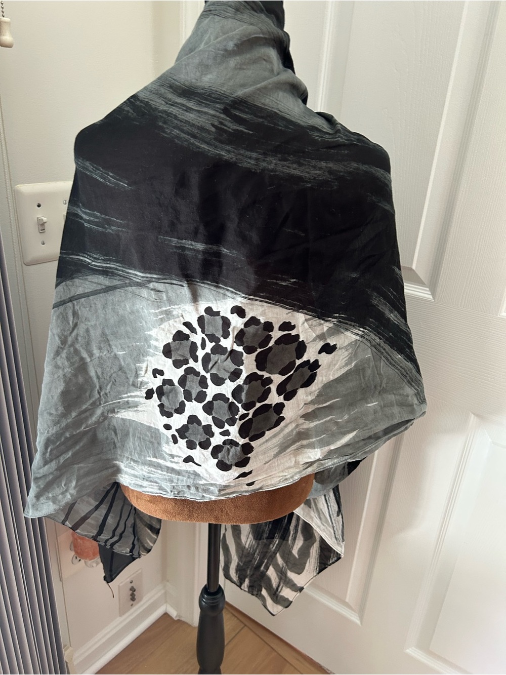 Lightweight Animal Print & Abstract Wrap Scarf - Black/Grey